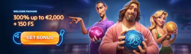 DudeSpin Casino welcome bonus banner offering 300% up to €2,000 and 150 free spins